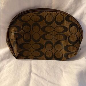 New Coach Signature Brown and Khaki  Patterned Cosmetic Makeup Bag Zip Travel